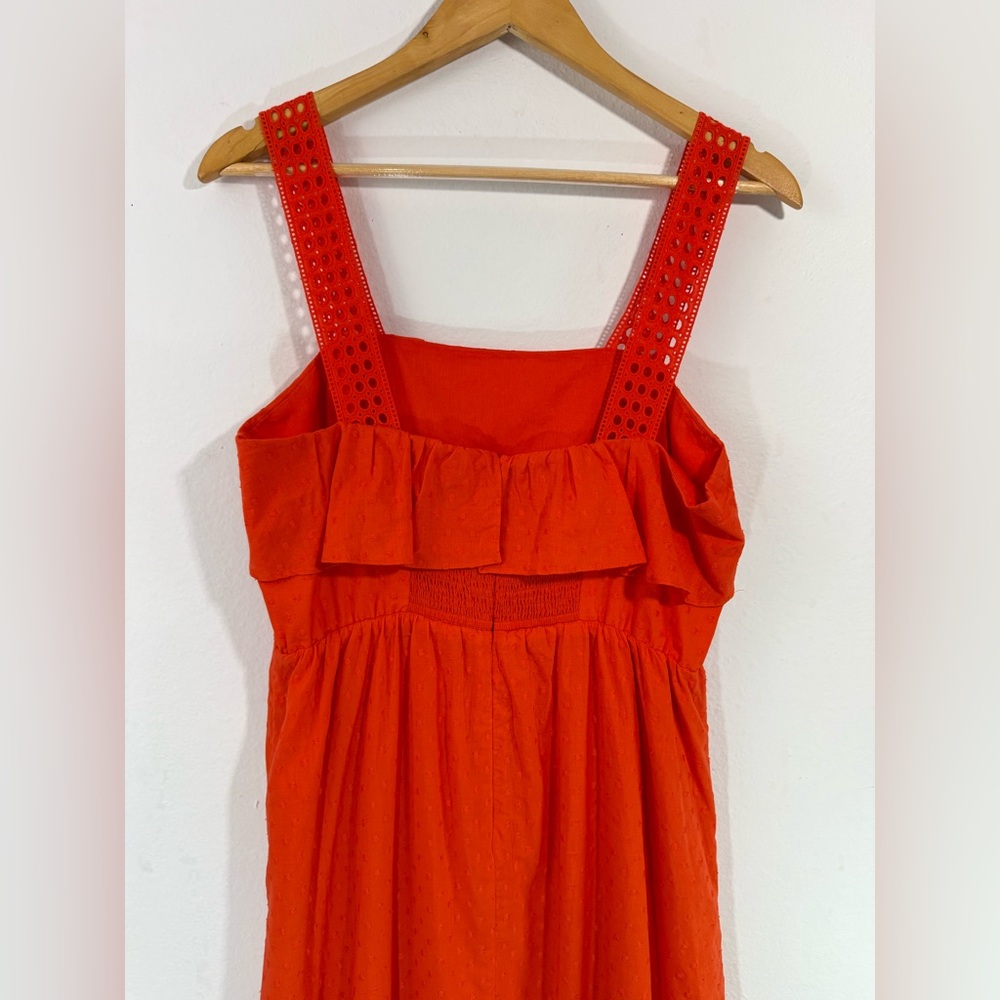 J. Crew Women’s Orange Eyelet Ruffle Midi Dress Size 8 Tall Sleeveless Summer - Picture 9 of 12